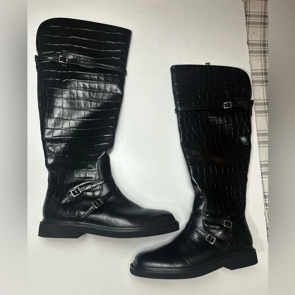 Franco Sarto Black Ainsley Inspired‎ Equestrian Charm Knee High Boots NWOT 9.5